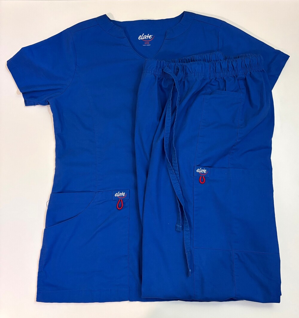 elate XXS Scrub Top Blue Medical Uniform Shirt